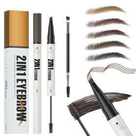 Crayon à sourcils liquide 2 en 1, 3D Crayon à sourcils Microblading et gel pour sourcils avec embout à 4 fourches, Crayon Sourci