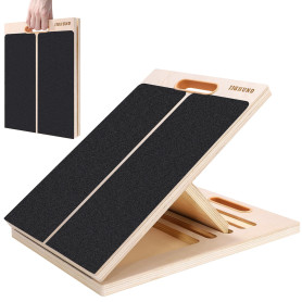 Planche Inclinée Professionnelle, Panneau Incliné Réglable en Bois Portable Planche d'Équilibre avec Poignée pour Mollet Squats 