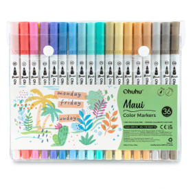 Ohuhu Feutre Coloriage, 36 Couleurs Pastel Feutres Double Pointe Fine et Pinceau pour Mandala Calligraphie Dessin Esquisse Livre