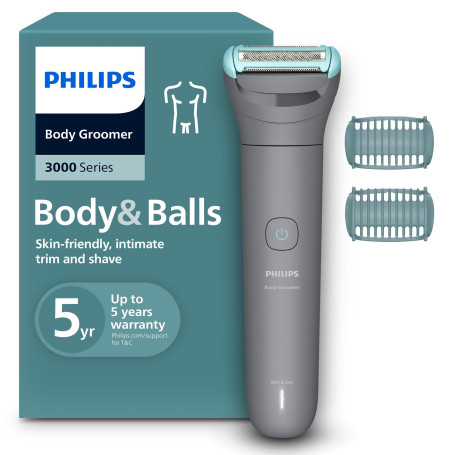 Philips Bodygroom série 3000 - Tondeuse pour hommes avec Triple protection, taille des poils et rasage des zones intimes, rasage