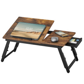 SONGMICS Table de Lit, pour Ordinateur Portable Jusqu’à 15,6 Pouces, Angle et Hauteur Réglables, Pliable, avec Tiroir, pour Trav