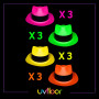 UVFloor - Lot De 12 Chapeaux Fluorescents - Spéciale Lumière Noire et Ultra Violet - 4 Couleurs Vives - Accessoire Fluorescent -