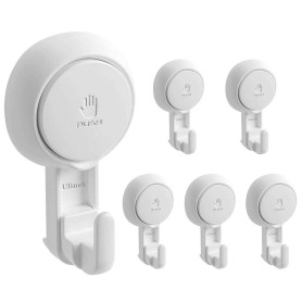 Ulinek Lot de 6 Crochet Ventouse Mural Charge 5KG sans Perçage/Réutilisable/Rotation à 360 Porte Serviette Douche Torchon Plaque