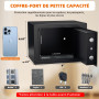 Petit Coffre Fort Électronique Numérique, Coffre-fort en Acier de 6.6L avec Serrure Électronique et 2 Clés, Coffre Fort Mural av