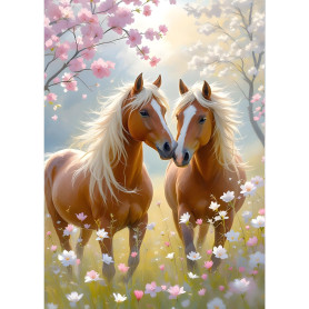 QQYRHN 5D DIY Deux Chevaux Kits de Peinture Diamant, Complète Fleurs Diamond Painting pour Adulte Débutants, Amoureux Art du Dia