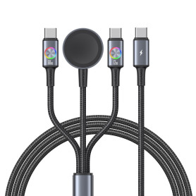 Pluggify Cable Multi Chargeur USB C 3 en 1 60 W Câble USB C 1,2 m avec 2 USB C (60 W/12 W)/ 1 Multi Câble de Charge Rapide pour 