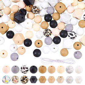 DICOSMETIC 112 Perles Octogonales et Rondes en Silicone avec Cordon Élastique 1mm pour Fabrication de Bijoux, Bricolage, Porte-c