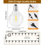 ZYRIVON Guirlande Lumineuse Exterieure 20M,30+2 Ampoules,Incassable Étanche,Guirlande Guinguette LED Connectable,Blanc Chaud,Plu