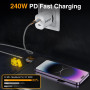 240W Câble USB C LED [2M] PD 48V/5A Câble de Charge rapide vers USB C avec puce E-Mark pour iPhone 15, iPad, MacBook,Galaxy, Hua