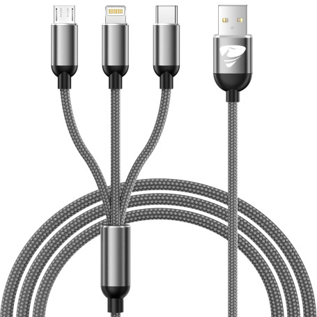 Câble Multi USB, 3 en 1 Câble Universel Rapide [1.2M] Cable Multi Chargeur USBC Nylon Tressé Micro USB Type C Lightning Cable po