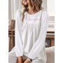 TUUHAW Tee Shirt Femme Boho Col Rond Top Manches Longues Dentelle Blouse Haut Chic et Élégant Chemise Automne Tunique