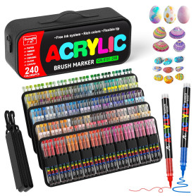 Sanyetral 240 Couleurs Feutre Acrylique, Marqueur Acryliques, Adulte Acrylique Convient pour Bois, Toile,Tissu, Verre, Métal, Pa