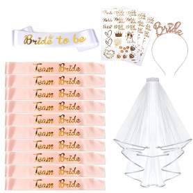 AniSqui 16PCS Evjf Accessoire Futur Mariee, Bride to Be, Team Bride, Déguisement Evjf
