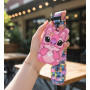 Porte-carte Lilo & Stitch Angel & Stitch – Étui silicone rose + cordon tour de cou coloré – Badge scolaire/carte d’identité/pass