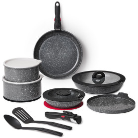 ROSSETTO Batterie de Cuisine, Set de casserole poele induction avec poignée amovible et revêtement anti-adhésif en céramique, em