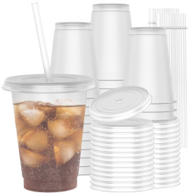 OZMOJOO Lot de 30 gobelets en plastique de 473 ml (16 floz), avec couvercle et paille, stables et adaptés à un usage alimentaire