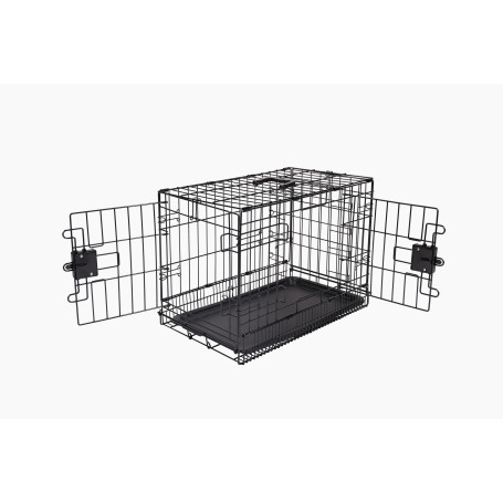 Amazon Basics Cage pour chien Durable,Pliable en fil métallique avec plateau, Double porte, Noir, L 56 x l 33 x H 40.6 cm
