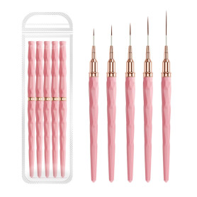 GZMAYUEN 5Pcs 7/9/11/15/25mm Pinceau Nail Art Ongles Professionnel Couleur Rose, Pinceaux Liner Ultra Fin, pour Gel, Peinture Ac