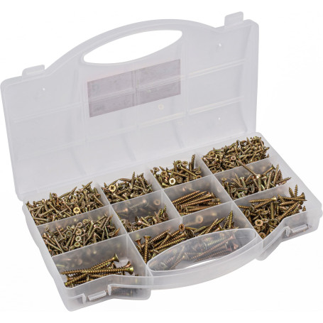 Connex DP8500131 Assortiment de vis universelles 900 pièces – Différentes tailles – Tête fraisée – Entraînement PZ Pozidriv – Fi