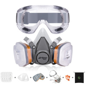 AirGearPro G-500 Masque de Protection Respiratoire Réutilisable, Anti poussière, Anti gaz avec Filtres et Lunettes de Protection