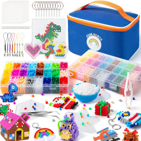 Sundaymot Kit de Perles à Repasser, 12 000 Perles de 5mm avec Trousse de Rangement, 26 Couleurs DIY, 4 Panneau Perforé, 2 Bols à