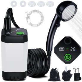 Spopal Kit Douche de Camping, Douche Portable,Pompe de Douche Électrique Rechargeable,Imperméable, avec Afficheur Intelligent et