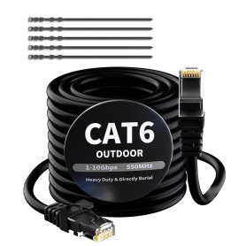 Mygatti Câble Ethernet CAT 6 - 20 m - Noir - Pour l'extérieur et l'intérieur - Étanche - Pose directe - Câble réseau Gigabit - U