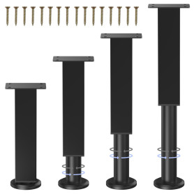 COEWUR 4 Pièces Pieds de Meubles Réglables 18cm-30cm Carré Pied de Sommier Metal avec Vis Noir Pieds Ajustables en Hauteur pour 