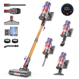 coovy SU7 Aspirateur Balai sans Fil 580W/55Kpa/75Mins, Aspirateur sans Fil Puissant, Chargement Mural, Écrans Tactiles LED, 1,3L