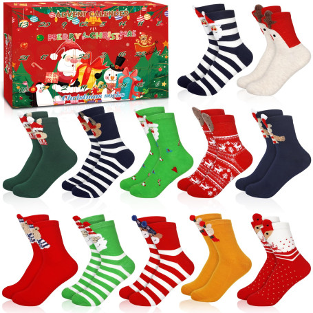 KDISHKRA Calendrier de l'Avent 2025,12 Paires Chausse-ttes de Noël, Coton Respirant Chaussettes Noel Hommes et Femmes, Christmas