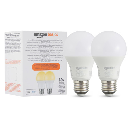 Amazon Basics Lot de 1 ampoule LED intelligente à intensité variable, E27, 8W (60W Equivalent), Fonctionne uniquement avec Alexa