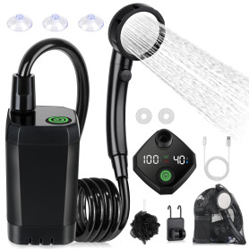 Spopal Kit Douche de Camping, Douche Portable,Pompe de Douche Électrique Rechargeable,Imperméable, avec Afficheur Intelligent et