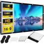 Zhufas 100" Écran de Projection,16: 9 4K HD, Portable Pliable Extérieur pour Vidéoprojecteurs Écran 88" x 48" (221 x 125 cm), po
