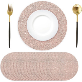 Lot de 50 Sets de Table en Papier Ronds Pailleté Or Rose, Sets de Table jetables Ronds, 35 cm, Décoratifs pour Fête, Vacances, M