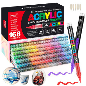 Gelanty Feutre Acrylique, 168 couleurs Acrylic Paint Marker avec embout pinceau flexible, liquide direct marqueur acrylique, feu
