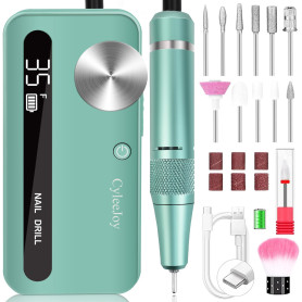 CyleeJoy Ponceuse pour Ongles Professionnel 35000 RPM, 12 en 1 Lime a Ongle Electrique Portable, Ponceuse Ongle Sans Fil Recharg