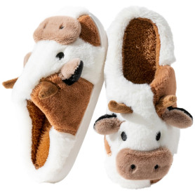 Fadezar Chausson Femme Requin/Vache Pantoufle Homme Hiver Doublure Antidérapant Fourrure Chausson Maison Mémoire Mousse Slippers