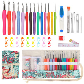 Coopay Kit de Crochet avec Sacoche - 14 Pièces 2,0-10 mm Aiguilles Ergonomiques pour Mains Arthritiques, Poignée Souple - Kit Dé