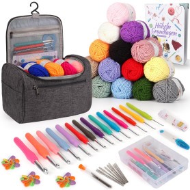 Coopay Kit Crochet Débutant Complet Portable, 15 Pelotes de Laine, Accessoires de Crochet Trioct, 73 Kits de Crochet Ergonomique