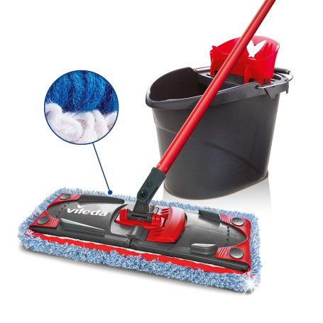 Vileda Ultramax Micro/Coton Spécial Carrelage Kit complet, ensemble de balais à plat avec seau essoreur, housse en microfibre sp