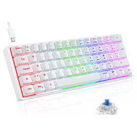 TECURS Clavier Mecanique Gaming AZERTY, Clavier Gamer de Jeu Filaire, 60% Clavier Mini LED Rétroéclairé, Anti-Ghosting, Switchs 