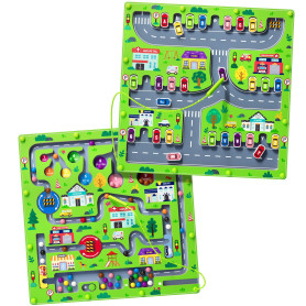Labyrinthe magnétique 2 en 1 pour Voiture - Tableau de comptage magnétique Alphabet - Puzzle en Bois Double Face - Jouet préscol