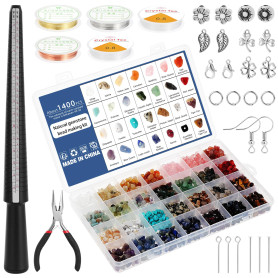 Knpwer 1600 Pcs+Kit Fabrication Bijoux avec Perles Cristal,28 Couleurs Perles Irrégulières en pierres Précieuses Naturelles pour