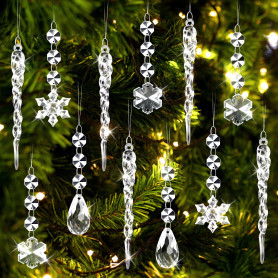 Kiiwah 21 Pièces Stalactites Flocons de Neige en Acrylique - Décorations de Sapin de Noël, Cristal Glaçon Ornement Suspendu, Pen