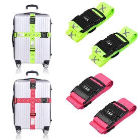 Zyiphor 4 Pièces Sangle Valise Voyage avec Code, Sangles pour Bagages Réglables Ceinture Valise, Ensemble de Sangle de Bagage Cr