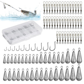 Set de Pêche 125 Pièces - Plombs, Emerillons, Hameçons pour Carpe, Mer, Truite - 5/10/15/20/30/40/50/60g