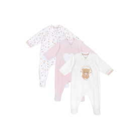 Chicco, Grenouillères Bébé, Lot de 3 Grenouillères en 100% Coton avec Pieds et Ouverture Pratique, Vêtements Bébé 0-3 Mois, Idée