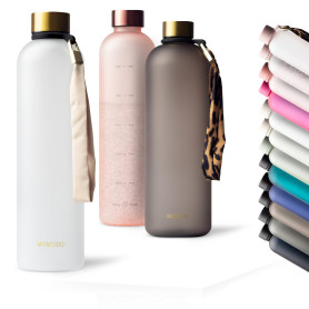 MAMEIDO Gourde 1 l, Bouteille d'eau Design Plastique avec Marqueur de Temps de Motivation, sans BPA, étanche (Frosted White Gold