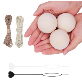 HXJDAM Lot de 8 grosses perles en bois de 50 mm avec trou - Avec perforateur de fil - Perles rondes en bois naturel non traité p