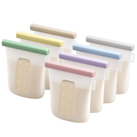 Nuliie Silicone Sachet Conservation Lait Maternelle Lot de 7, Doublement Étanches Sac Congelation Lait Maternel, Sans BPA Sacs à